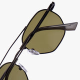 Phantom Gun-Silver Green Hexagon Sunglasses