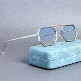 Commando V1 Rectangle Silver Blue Gradient Sunglasses