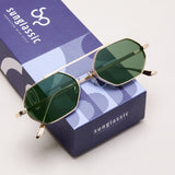 Hexa Gold Green Hexagon Sunglasses