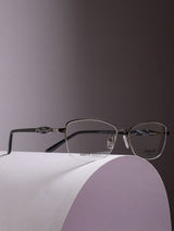 Sleek Silver Black Rectangle Frame Eyeglasses for Men and Women (SG-90078)