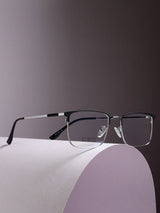 Sleek Silver Rectangle Frame Eyeglasses for Men and Women (SG-32077)