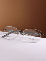 Sleek Silver Black Rectangle Frame Eyeglasses for Men and Women (SG-90078)