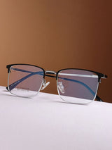 Sleek Silver Rectangle Frame Eyeglasses for Men and Women (SG-32077)
