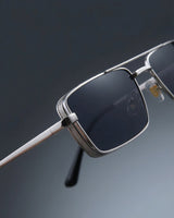 OPERA. Silver Black Rectangle Sunglasses
