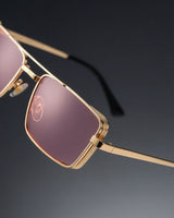 OPERA. Gold Pink Rectangle Sunglasses