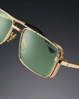OPERA. Gold Green Rectangle Sunglasses
