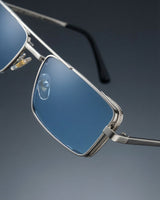 OPERA. Silver Blue Rectangle Sunglasses
