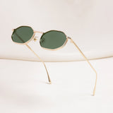 Opulent Gold Green Hexagon Sunglasses