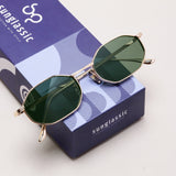 Opulent Gold Green Hexagon Sunglasses