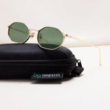 Opulent Gold Green Hexagon Sunglasses
