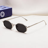 Opulent Silver Black Hexagon Sunglasses
