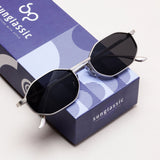 Opulent Silver Black Hexagon Sunglasses