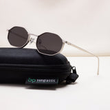 Opulent Silver Black Hexagon Sunglasses