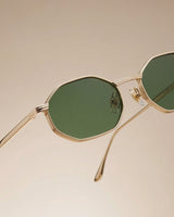 Opulent Gold Green Hexagon Sunglasses
