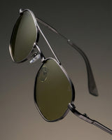 Phantom Gun-Silver Green Hexagon Sunglasses