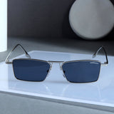 Rebel Silver Black Rectangle Sunglasses