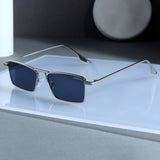 Rebel Silver Black Rectangle Sunglasses