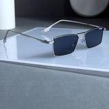 Rebel Silver Black Rectangle Sunglasses