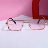 OPERA. Gold Pink Rectangle Sunglasses