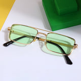 OPERA. Gold Green Rectangle Sunglasses