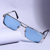 OPERA. Silver Blue Rectangle Sunglasses