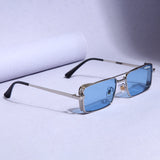 OPERA. Silver Blue Rectangle Sunglasses