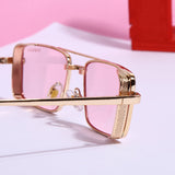 OPERA. Gold Pink Rectangle Sunglasses