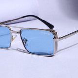 OPERA. Silver Blue Rectangle Sunglasses