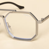 Commando silver clear square sunglasses with anti-blue light lenses. Reduces eye strain and fatigue from long screen time.