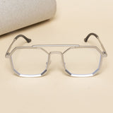 Commando silver clear square sunglasses with anti-blue light lenses. Perfect for everyday wear.