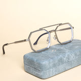 Commando silver clear square sunglasses with anti-blue light lenses. Reduces eye strain and fatigue from long screen time. Perfect for everyday wear.