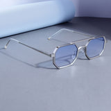 Commando V1 Rectangle Silver Blue Gradient Sunglasses