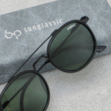 Green And Black Polarized SG4612 Metal Frame Round Sunglasses