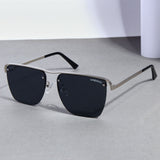 Heldish. Silver Black Square Sunglasses