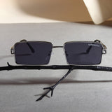 Walker Silver Black Rectangle Sunglasses