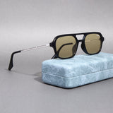 COLTON. Black Green Rectangle Sunglasses