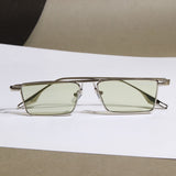 Rebel Silver Green Rectangle Sunglasses