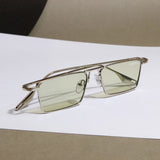 Rebel Silver Green Rectangle Sunglasses