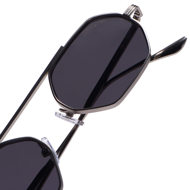 Hexa Silver Black Hexagon Sunglasses