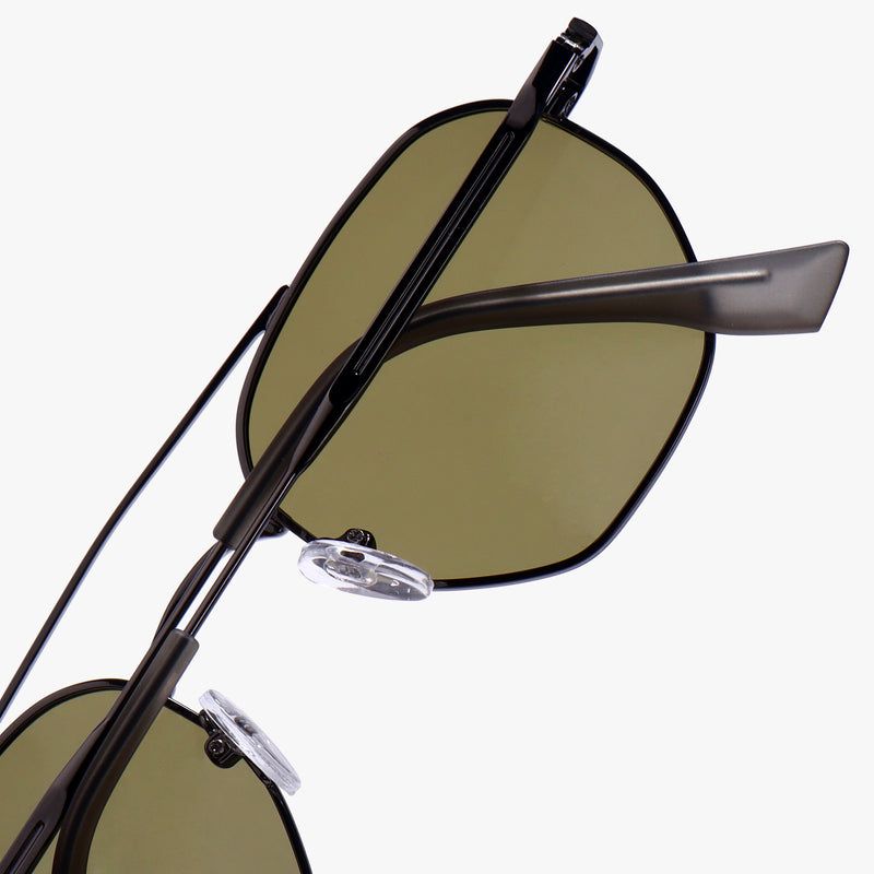 Phantom Gun-Silver Green Hexagon Sunglasses