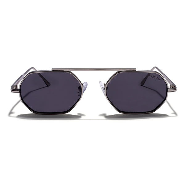 Hexa Silver Black Hexagon Sunglasses