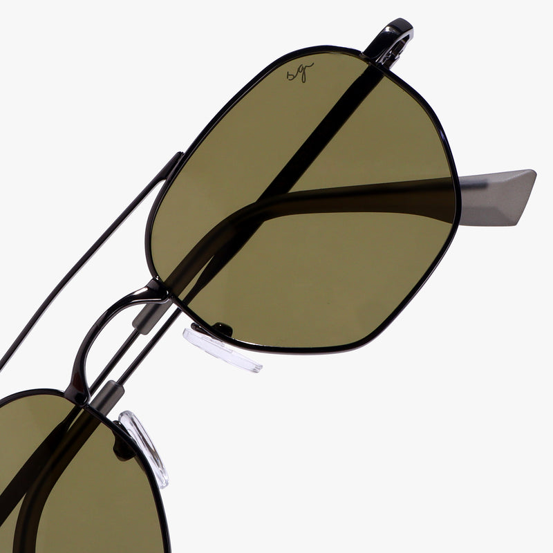 Phantom Gun-Silver Green Hexagon Sunglasses