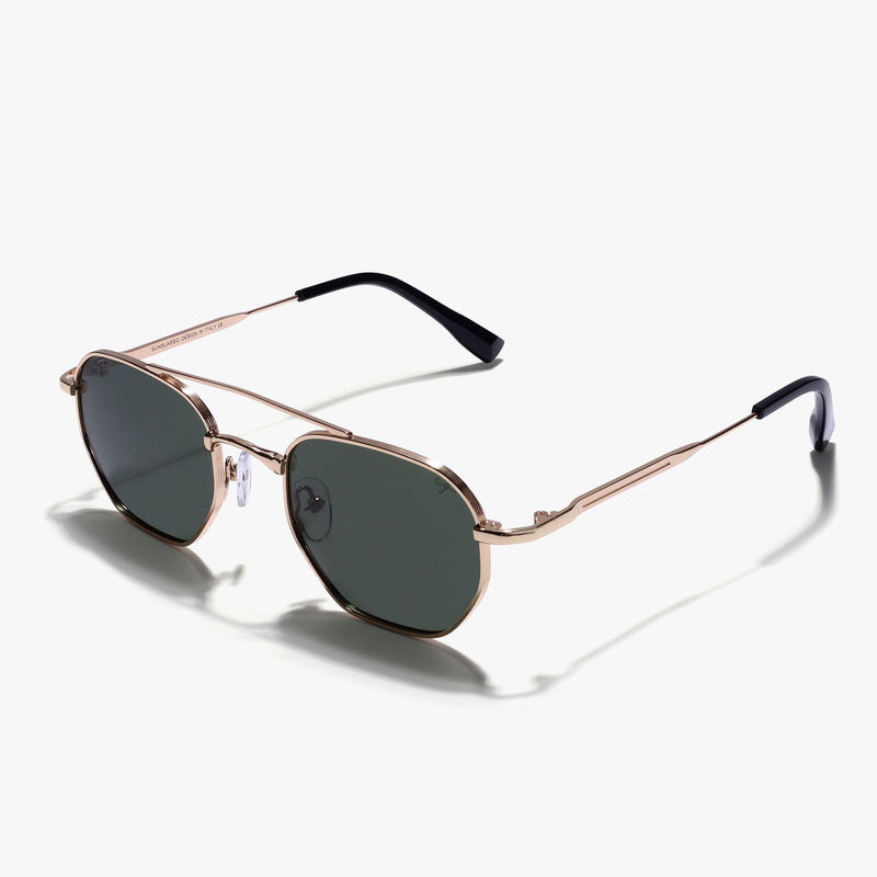 Phantom Gold Green Hexagon Sunglasses