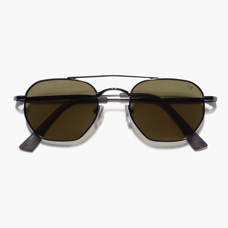 Phantom Gun-Silver Green Hexagon Sunglasses