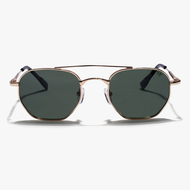 Phantom Gold Green Hexagon Sunglasses