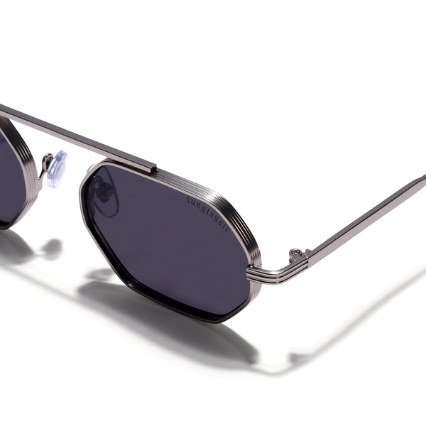 Hexa Silver Black Hexagon Sunglasses