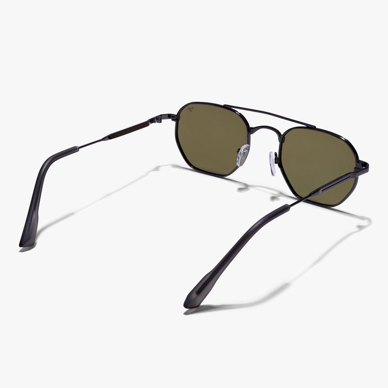 Phantom Gun-Silver Green Hexagon Sunglasses