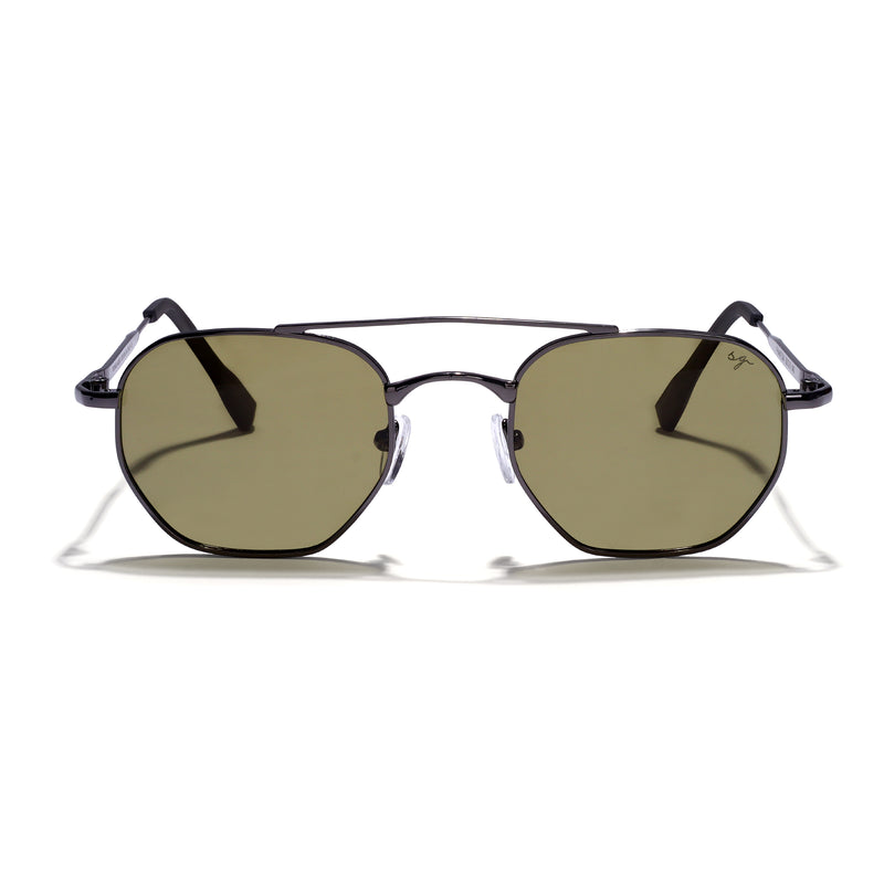 Phantom Gun-Silver Green Hexagon Sunglasses