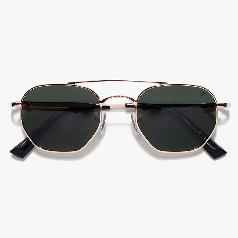 Phantom Gold Green Hexagon Sunglasses