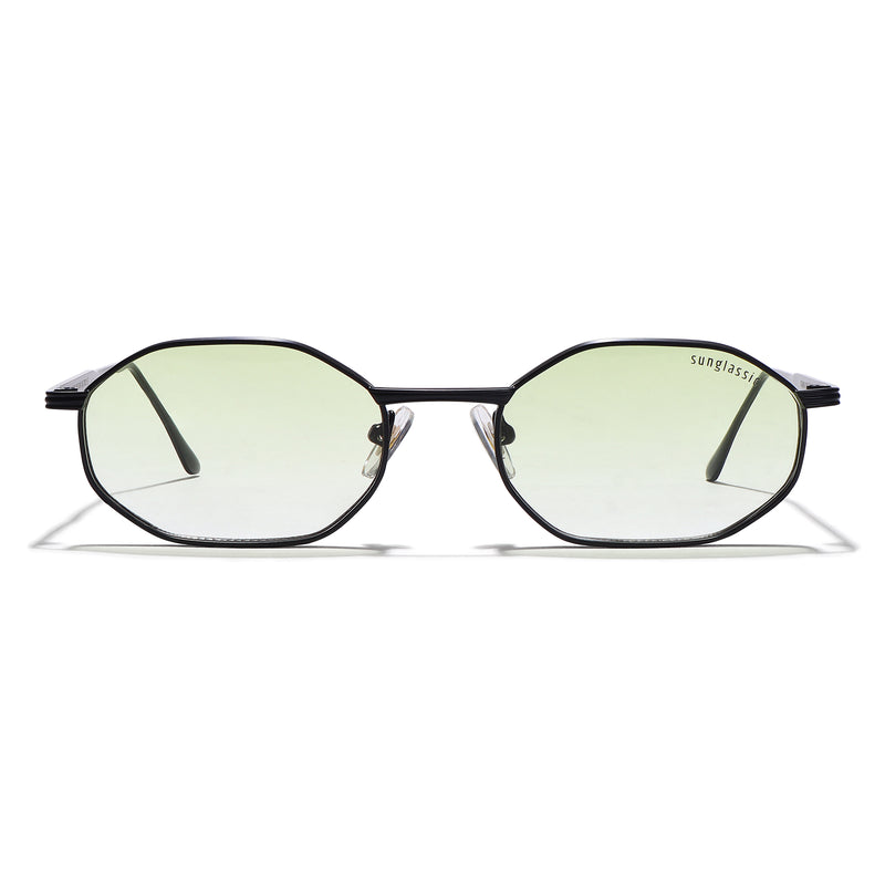Opulent Black Green Gradient Hexagon Sunglasses